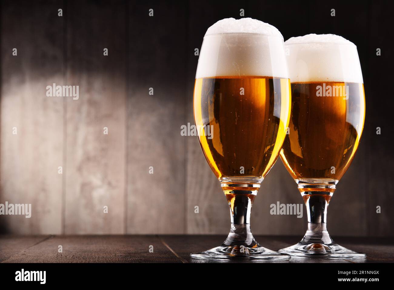 Composition with two glasses of lager beer Stock Photo - Alamy