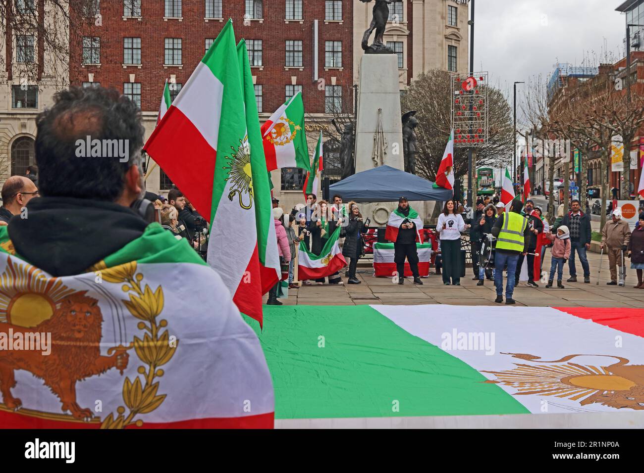 Anti Iranian government protest rally, Leeds, 01/04/23 Stock Photo
