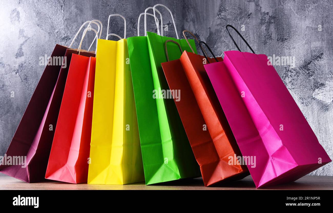 Composition with colorful paper shopping bags Stock Photo - Alamy