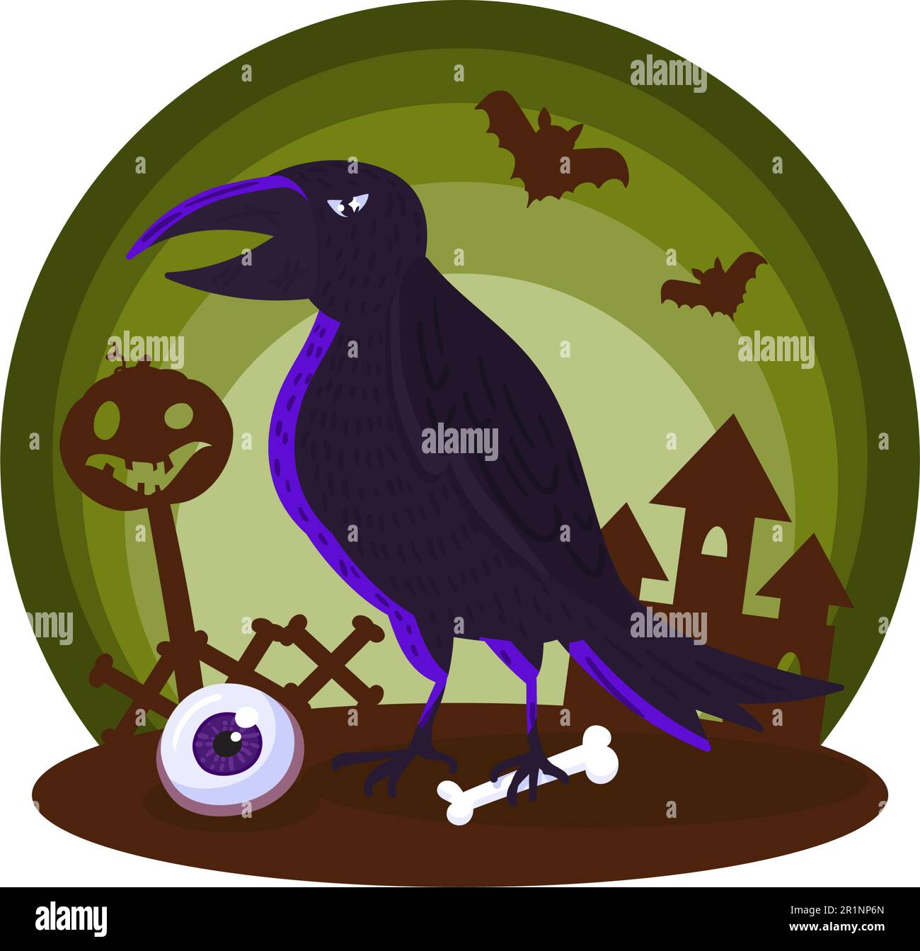 Halloween element with mystery raven. Greeting card or party invitation