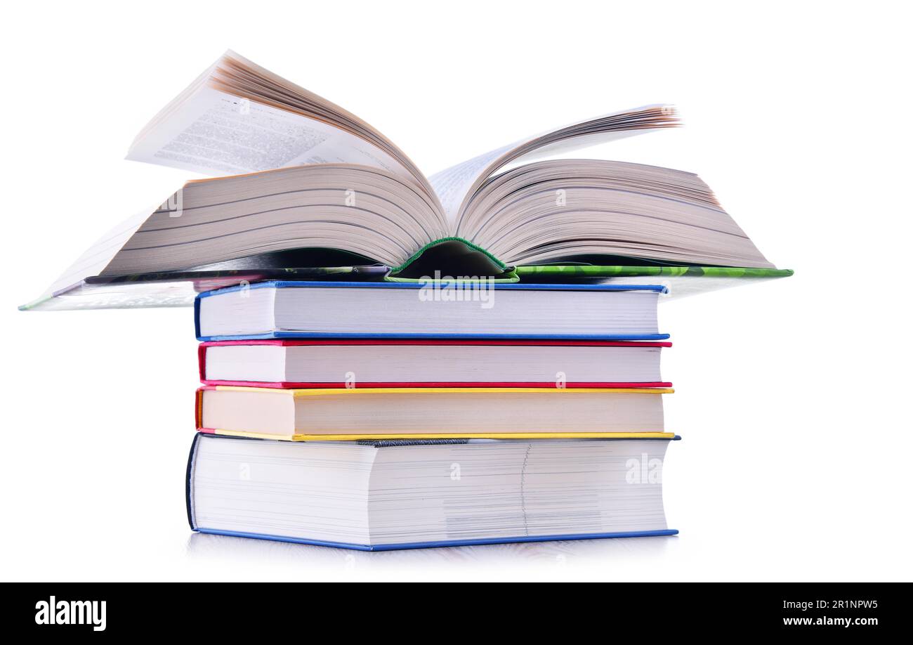 Composition with stack of books isolated on white Stock Photo