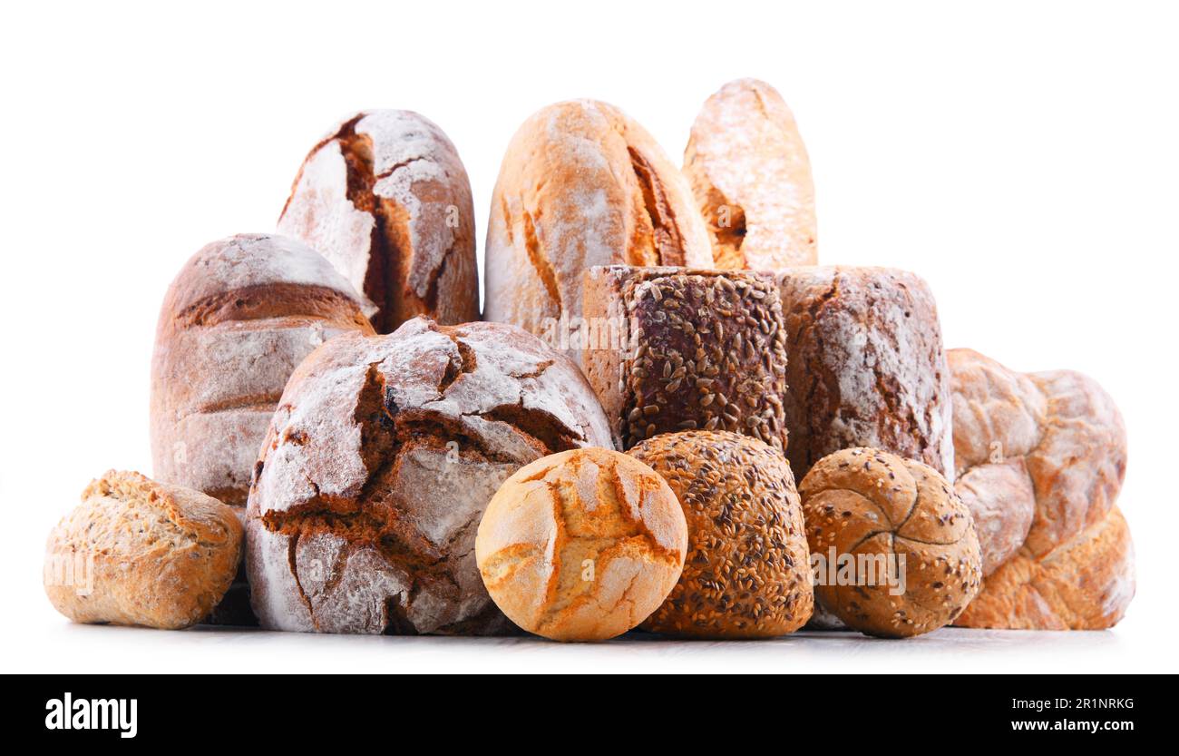Composition with assorted bakery products isolated on white Stock Photo