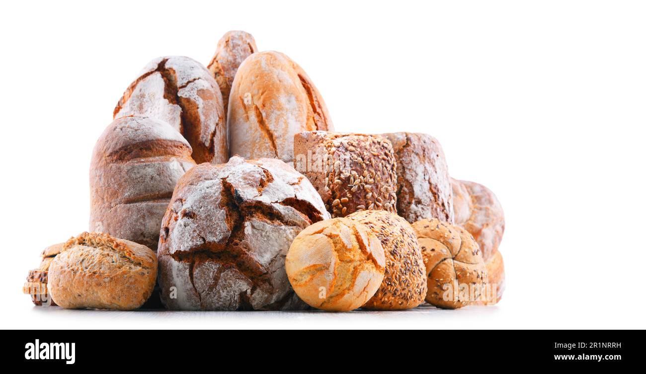 Composition with assorted bakery products isolated on white Stock Photo