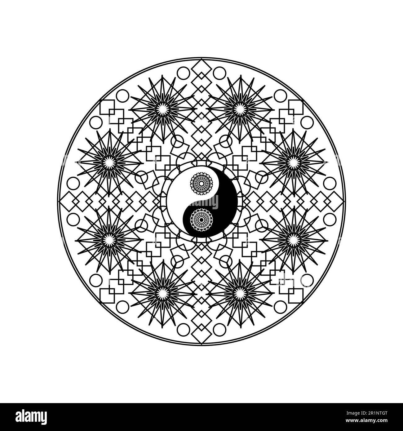 Yin Yang Symbol in Eastern Geometric Pattern Circle Isolated on White ...