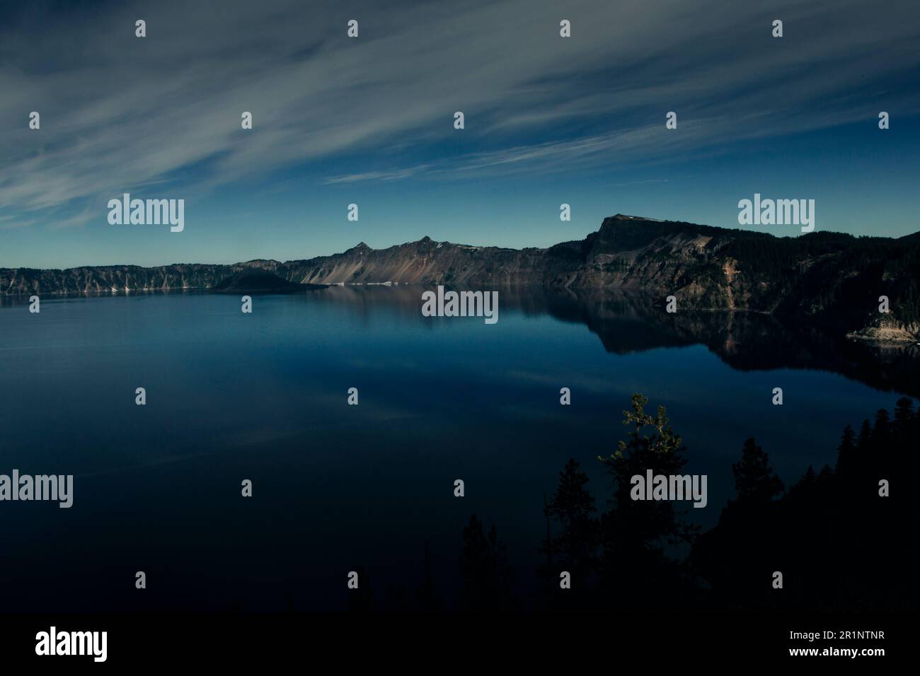 Crater Lake National Park in Oregon at dusk. Stock Photo