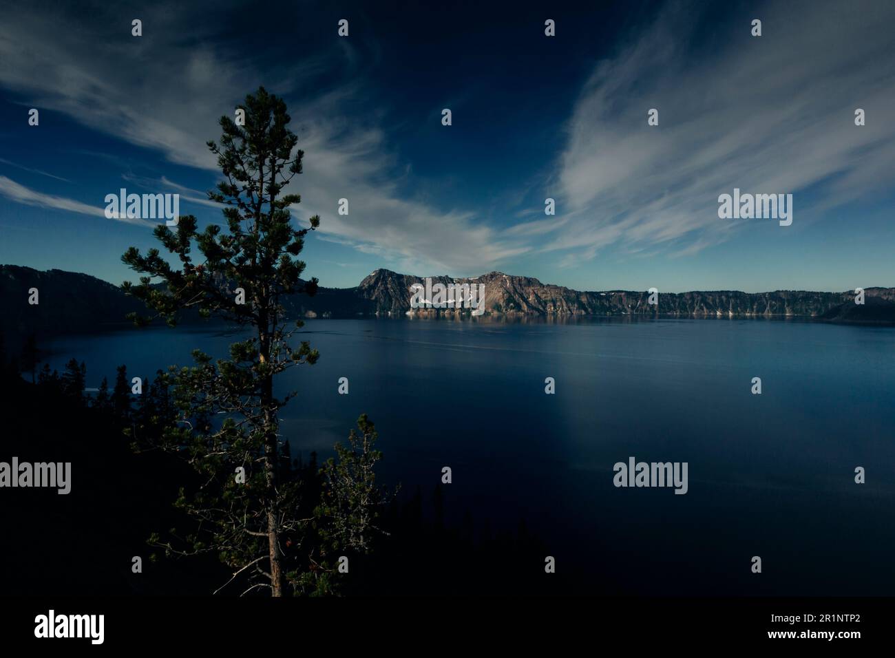 Crater Lake National Park in Oregon at dusk. Stock Photo