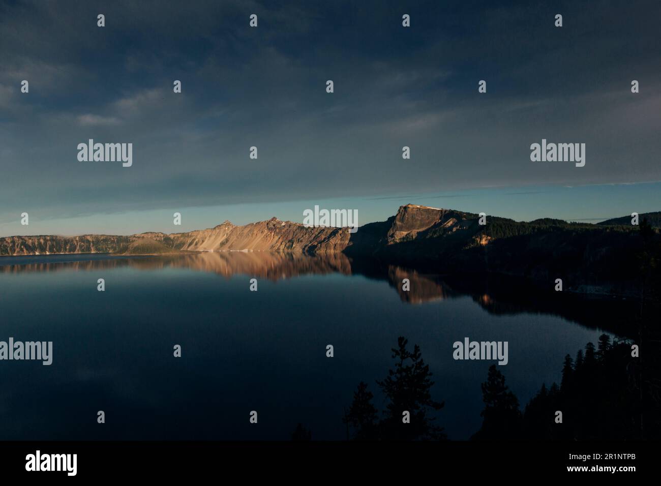 Crater Lake National Park in Oregon at dusk. Stock Photo