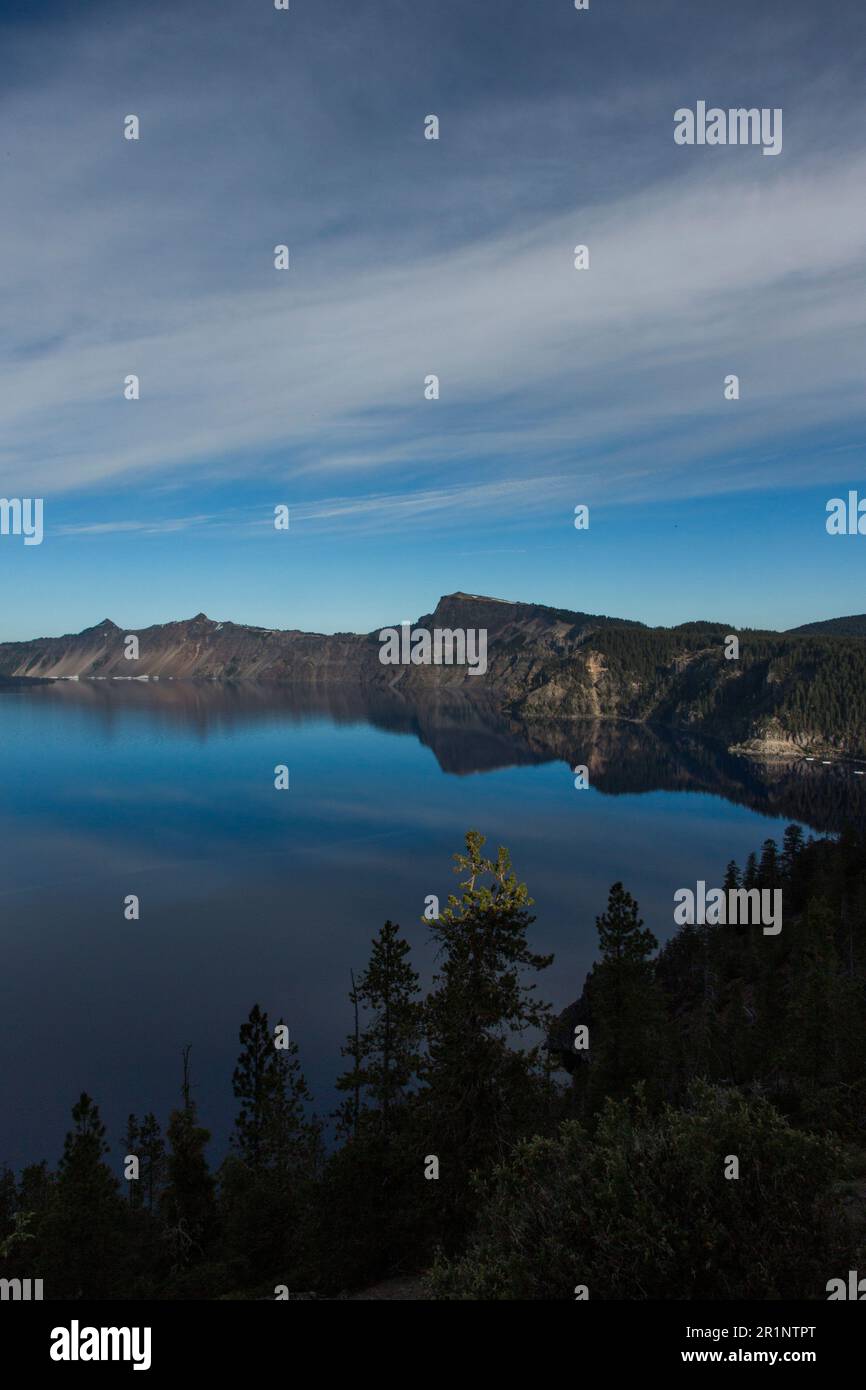 Crater Lake National Park in Oregon at sunset. Stock Photo