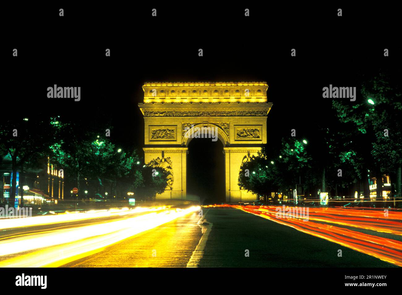 Famous Champs Elysees and Arc de Triomphe Paris France Stock Photo