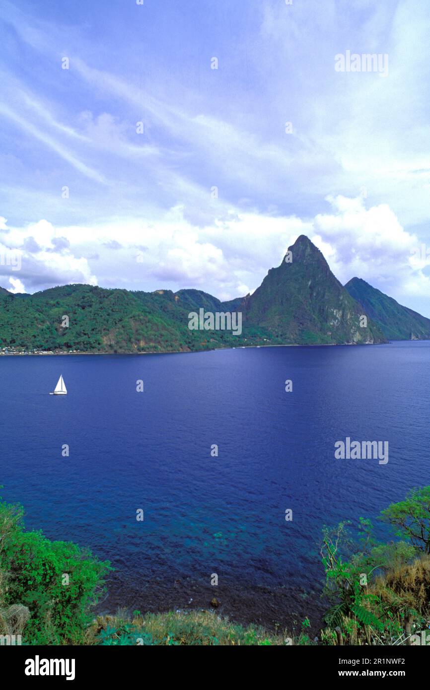 Famous Two Pittons Bay Soufriere St Lucia Stock Photo