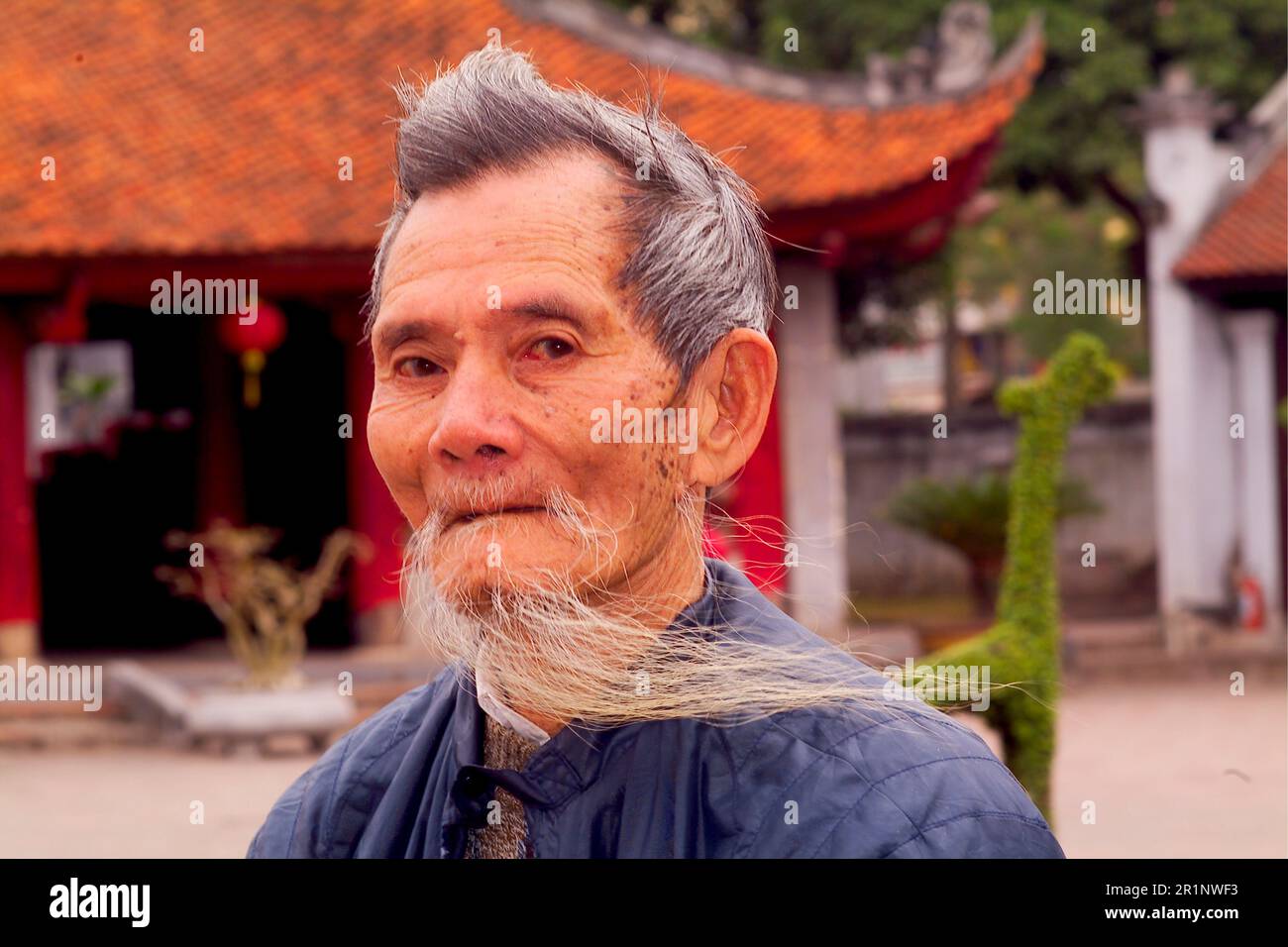 Wonderful Portrait of a Man with White Beard Hanoi Van Mieu Vietnam Stock Photo