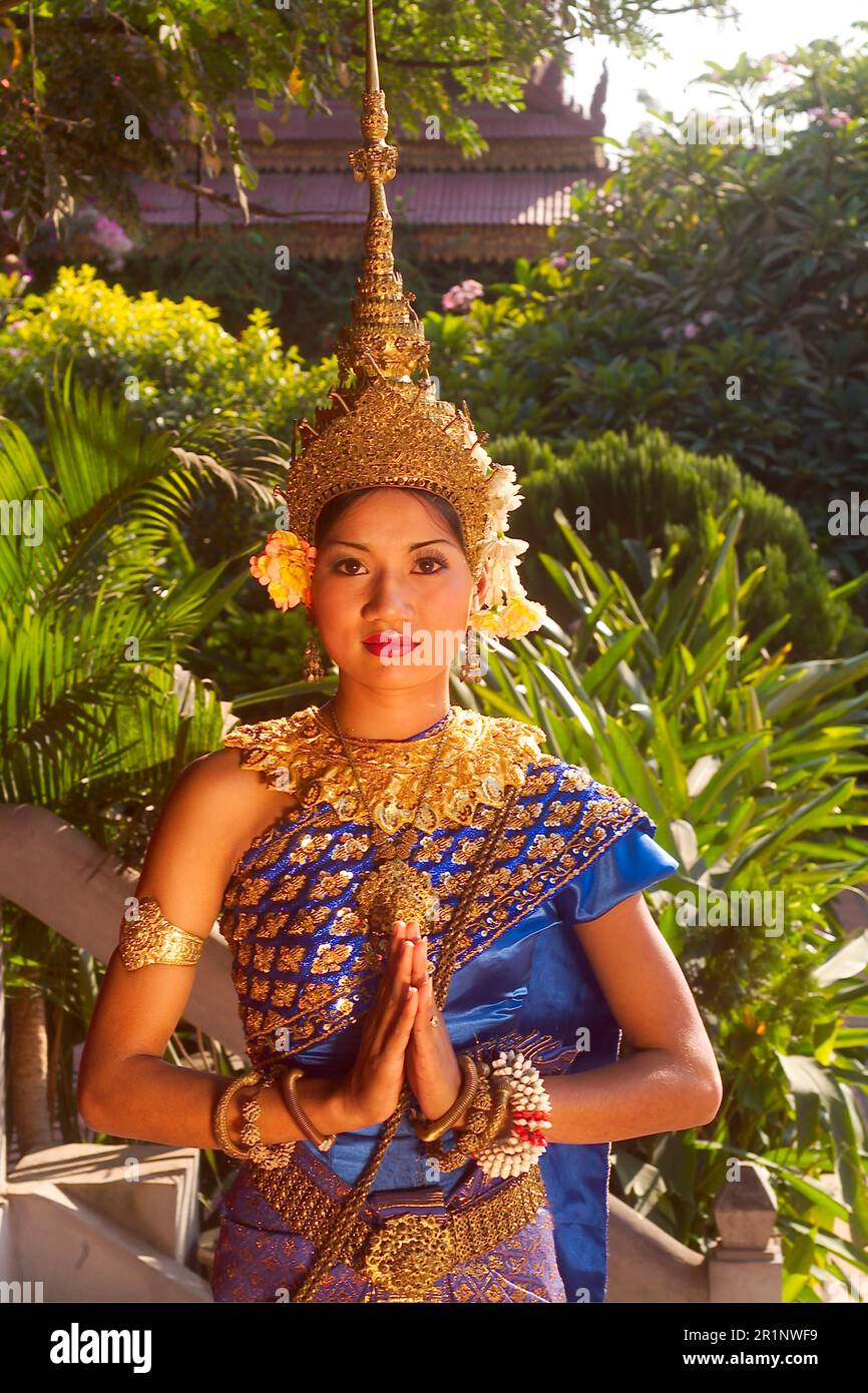 Beautiful Traditional Dancer and Colorful Costumes Khmer Arts Dance Siem Reap Cambodia Stock Photo