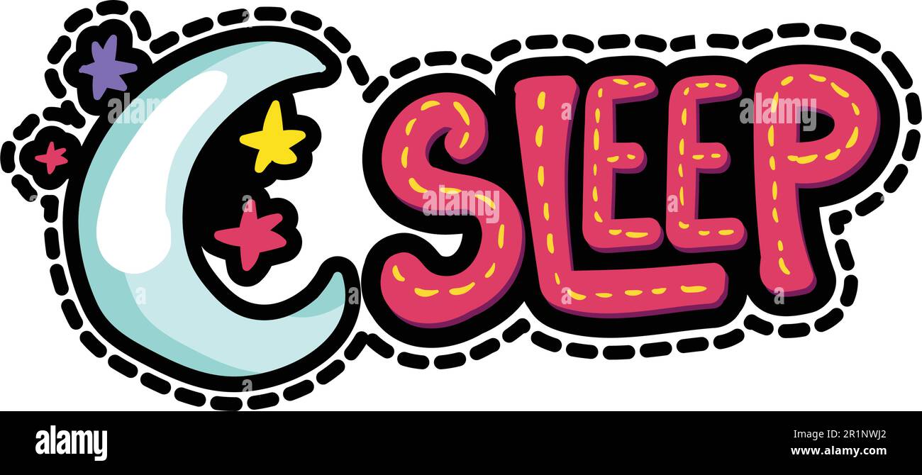 Moon, stars with sleep lettering sticker. Bedtime stitched frame