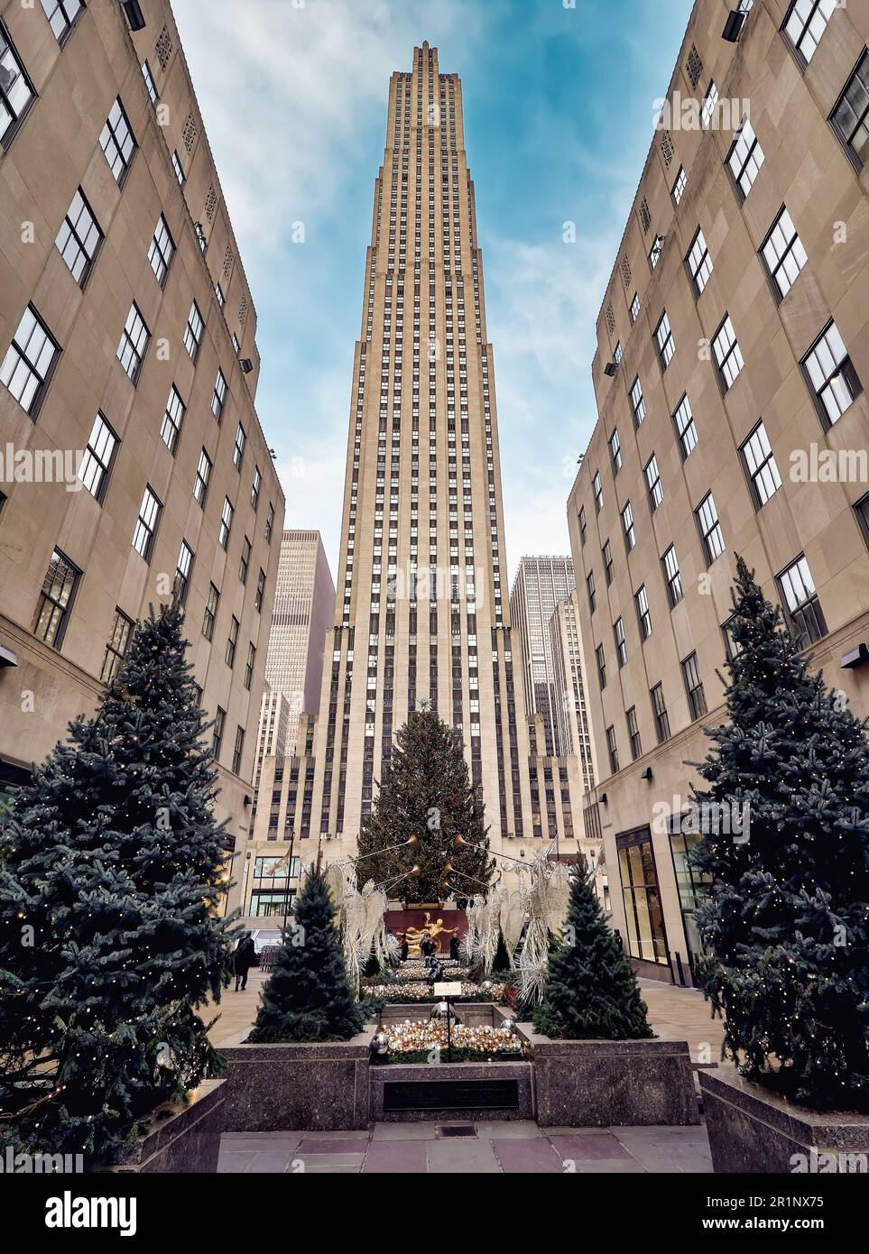 Christmas tree and decoration on Fifth Avenue and Rockefeller center Stock Photo