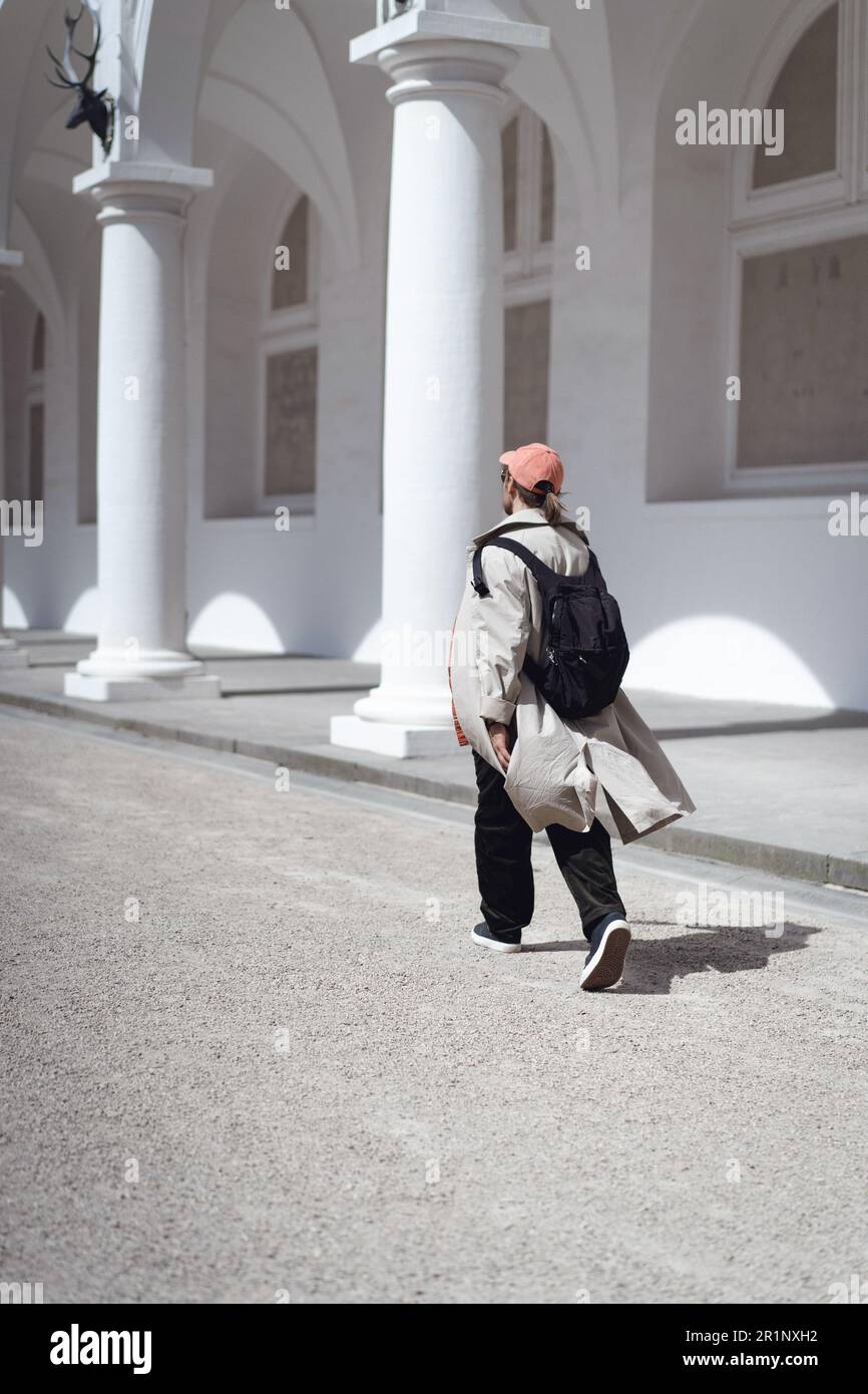Man tourist in the Stallhof stable yard in Dresden. Stock Photo