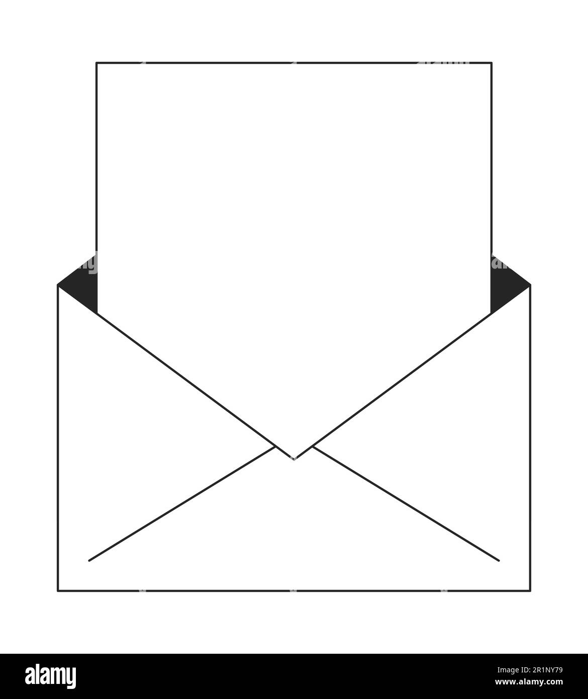 Open envelope with white blank card flat isolated outline vector object