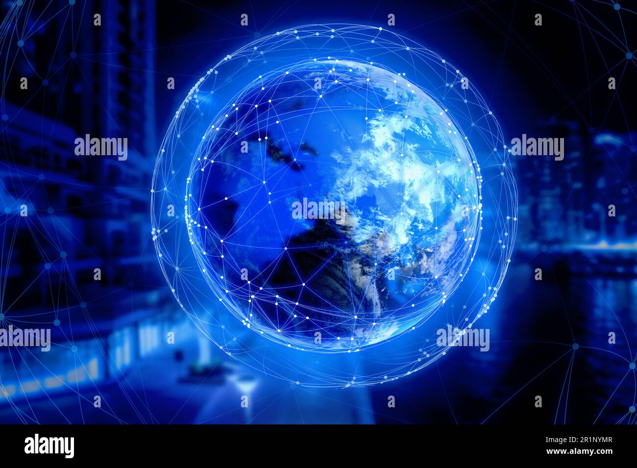 Connection With Earth Global network connection. Earth with digital web, illustration Stock ...