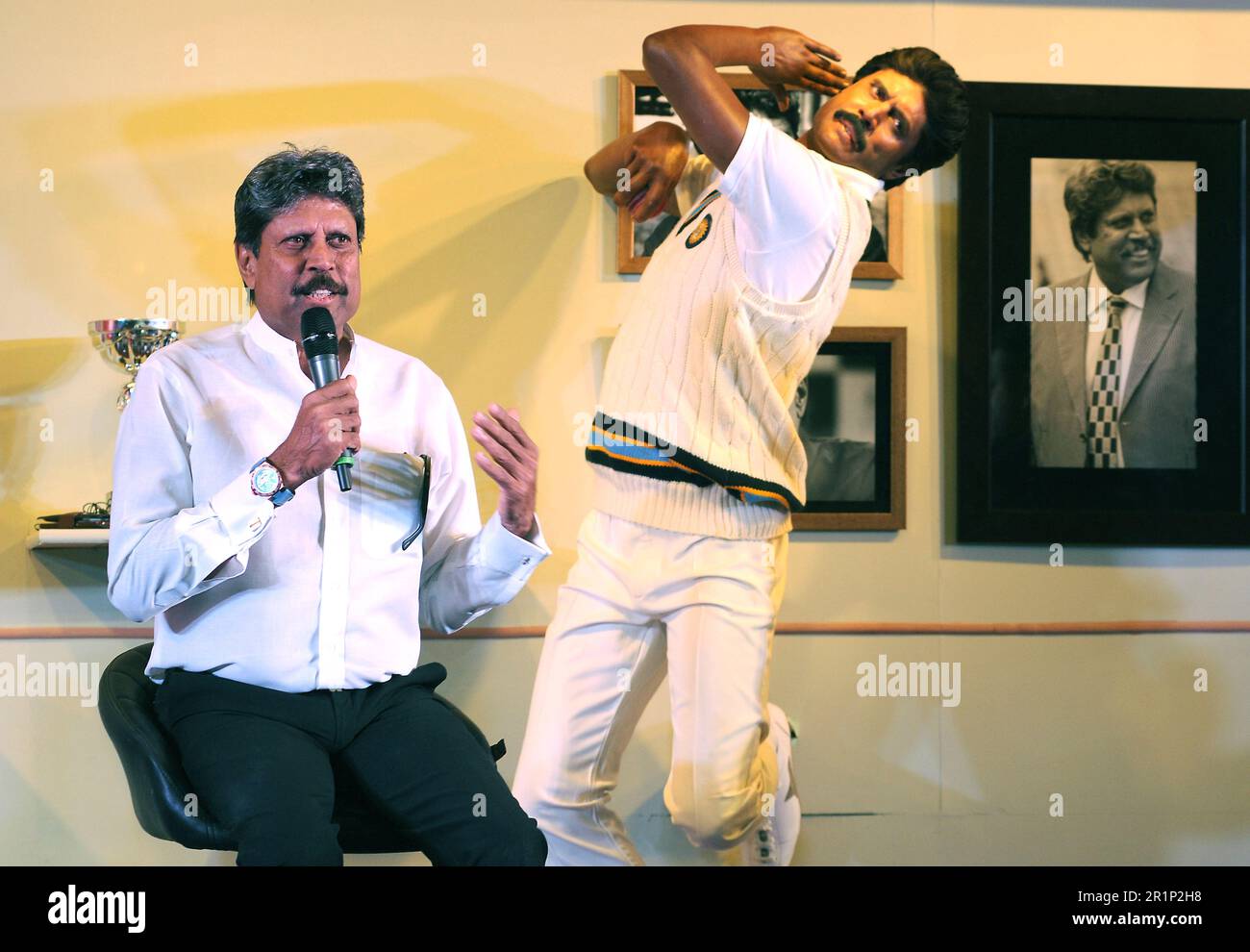 Kapil Dev, Kapil Dev Ramlal Nikhanj, Indian cricketer, wax statue, Madame Tussauds, New Delhi, India, 11 May 2017 Stock Photo
