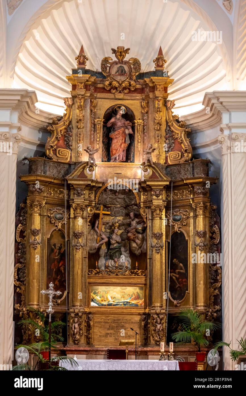 Altar, interior of the church Esglesia de Sant Bartomeu, Valldemossa, Majorca, Balearic Islands, Spain Stock Photo