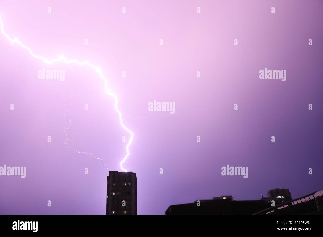 Dark sky with lightnings and heavy clouds during thunderstorm Stock ...