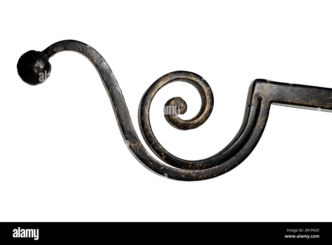 Artfully curved end of wrought iron curtain rod Curtain rod with