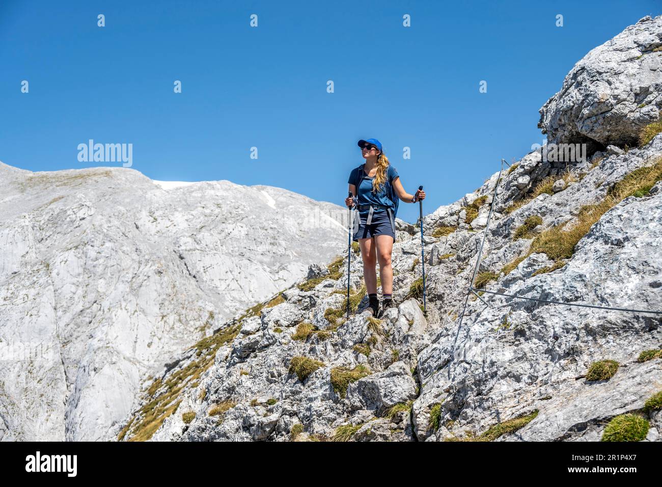 Mountaineer, mountain landscape, crossing Hoher Goell, Hohes Brett, Berchtesgaden Alps, Salzburger Land, Austria Stock Photo
