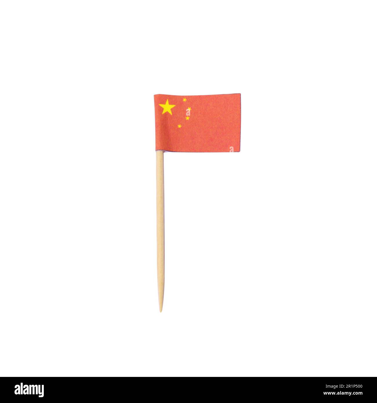 Small paper flag of China isolated on white, top view Stock Photo