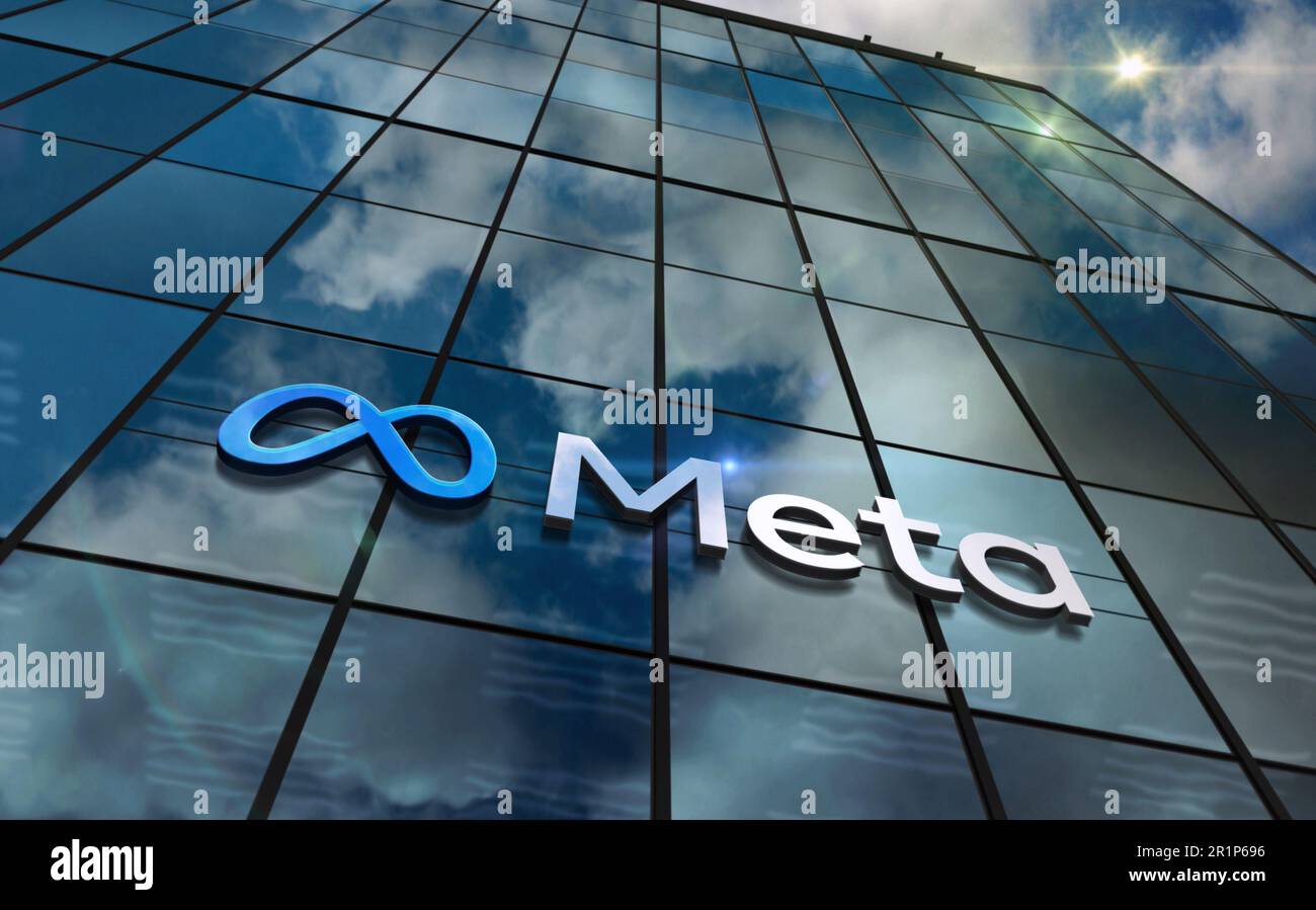 Menlo Park, USA, May 5, 2023 Meta corporation headquarters glass