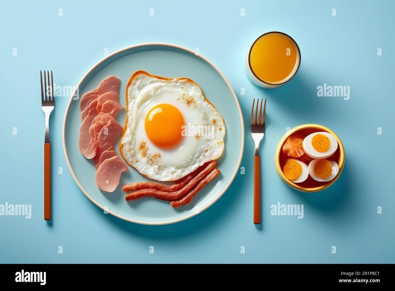 breakfast fried egg ham bread american breakfast egg Stock Photo - Alamy