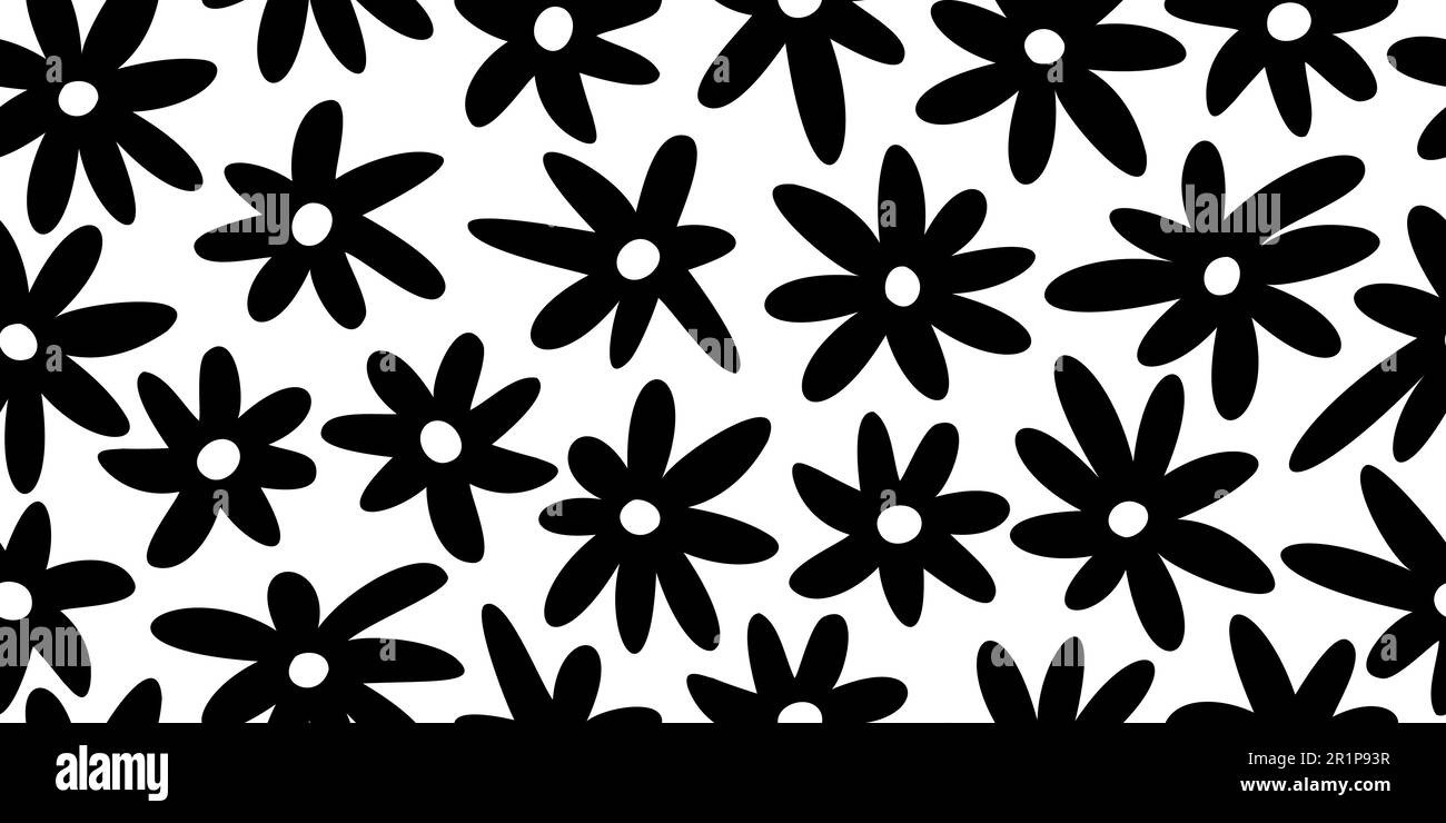 Abstract black and white hand drawn simple flowers seamless pattern ...
