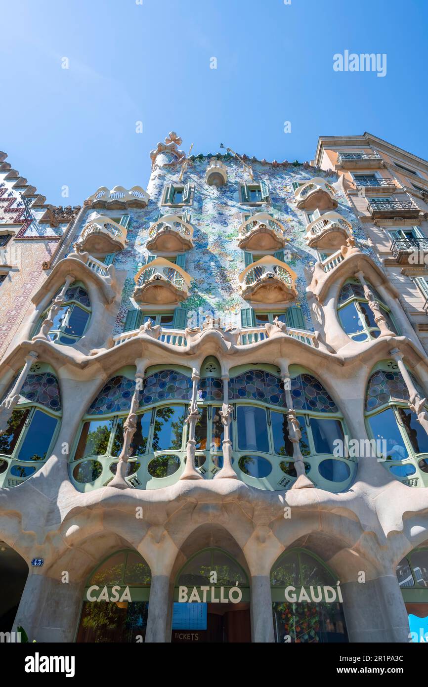 Facade of Casa Batllo by Antoni Gaudi, Passeig de Gracia, Barcelona, Catalonia, Spain Stock Photo