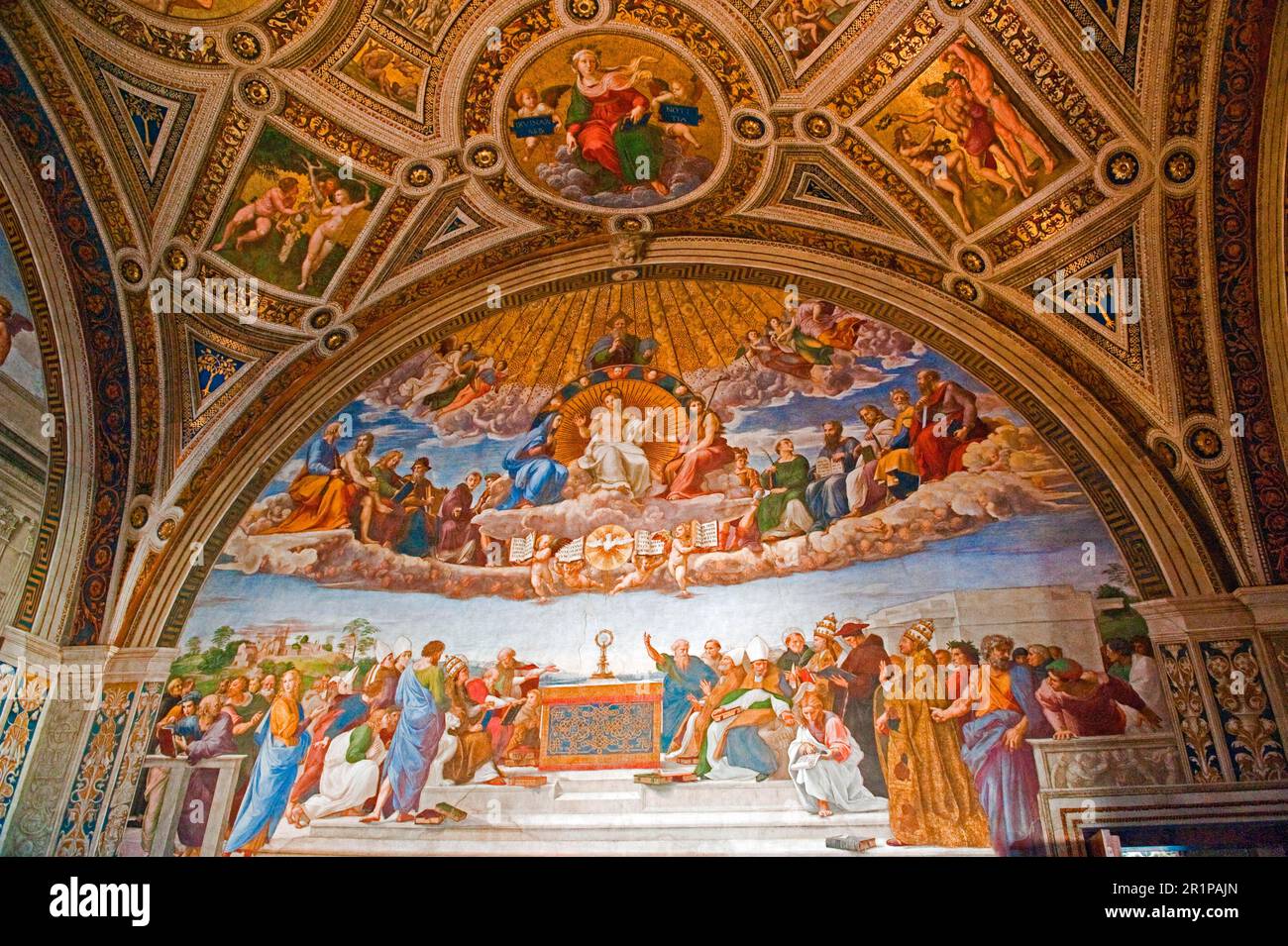 Wall fresco The Adoration of the Monstrance, Raphael Rooms, Stanza della Segnatura, Stanze di Raffaello, Apostolic Palace, Vatican, Rome, Lazio Stock Photo