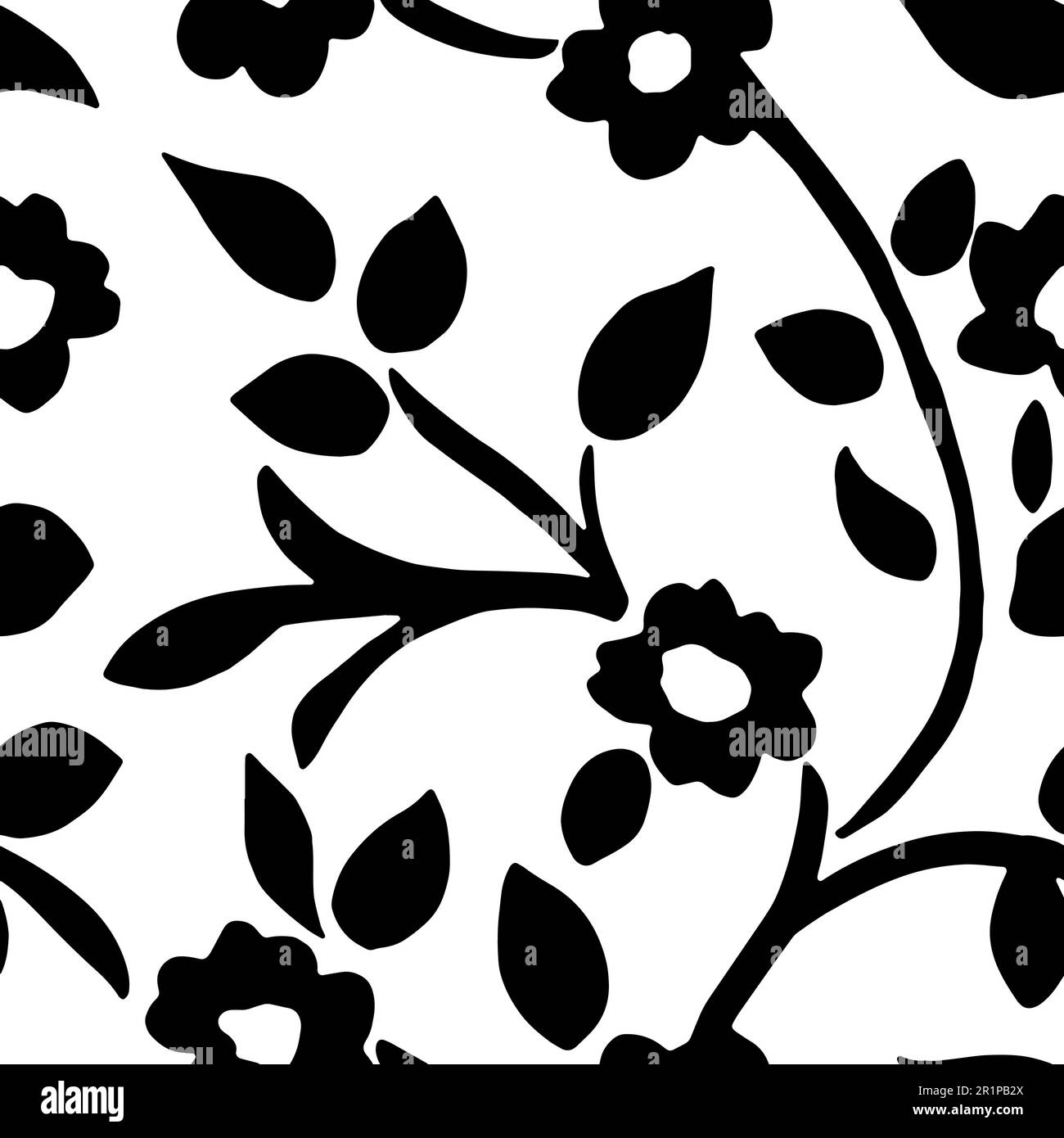 Vector Flowers, Black and White Floral Seamless Pattern Stock Vector ...