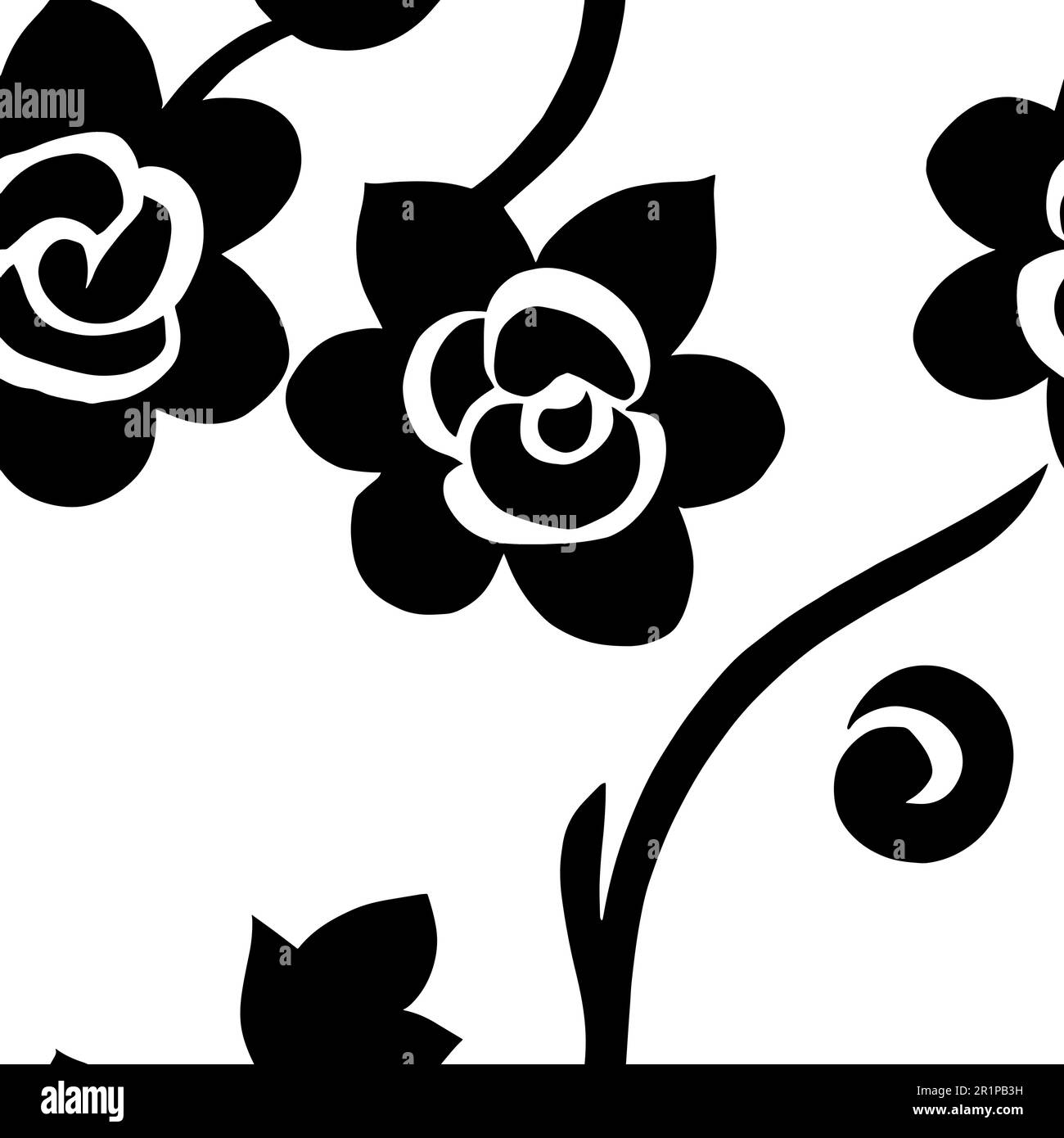 Vector Flowers, Black and White Floral Seamless Pattern Stock Vector ...