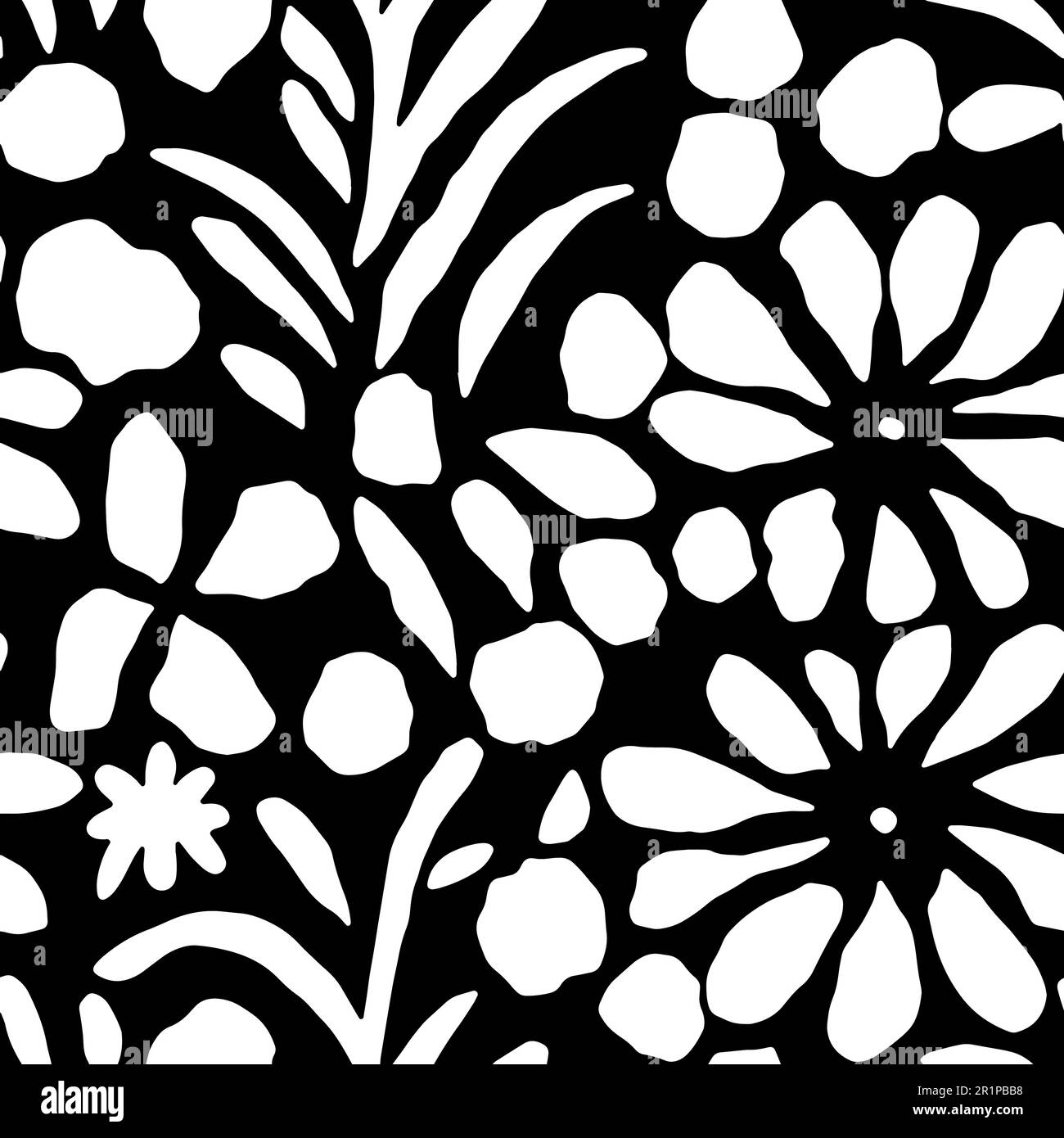 Vector Flowers, Black and White Floral Seamless Pattern Stock Vector ...