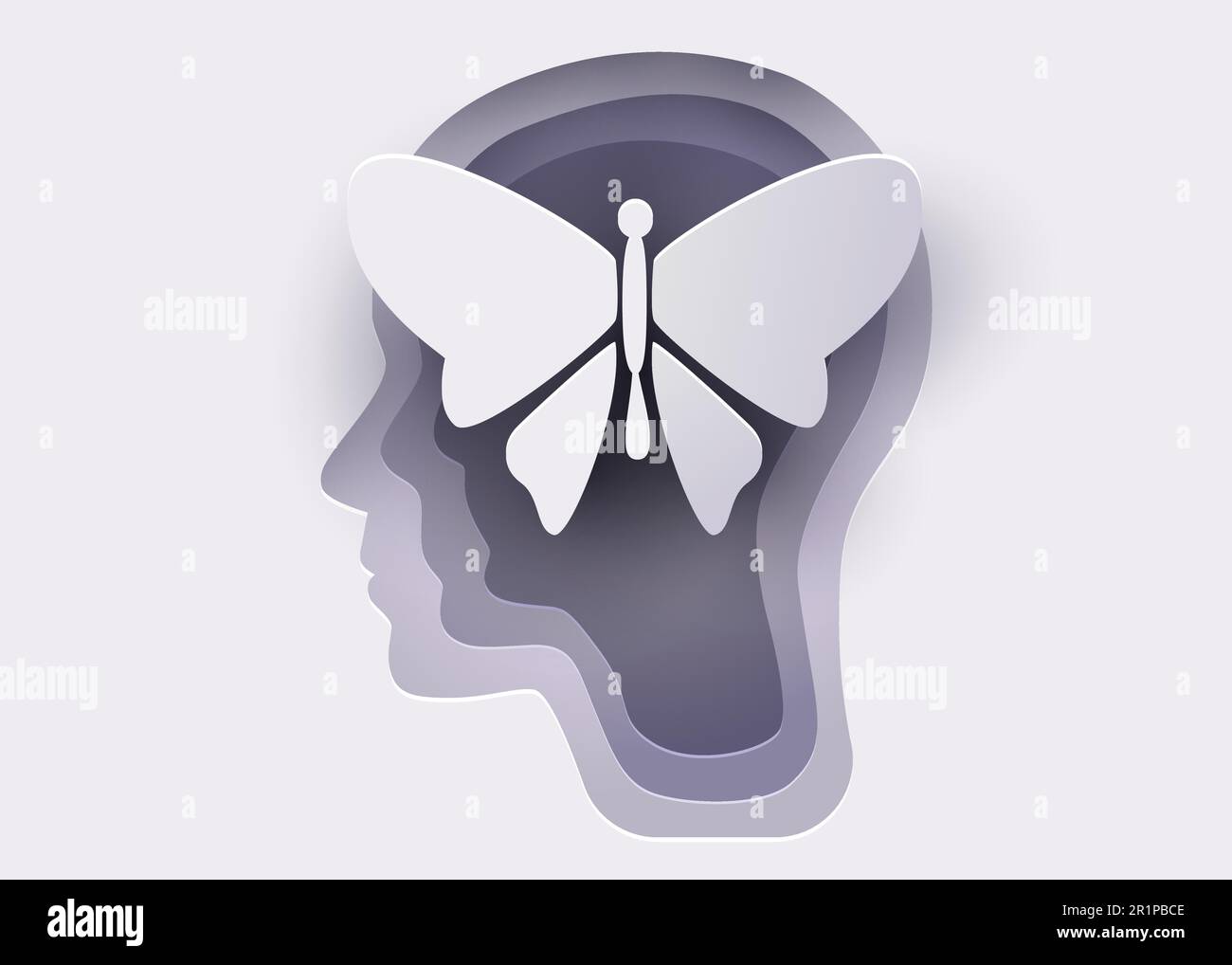 Silhouette of a human head with butterfly. Concept of mental health