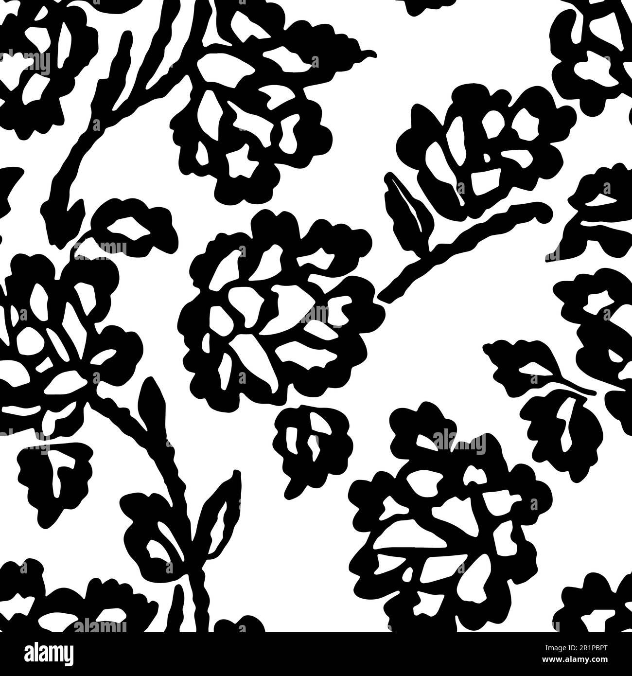 Vector Flowers, Black and White Floral Seamless Pattern Stock Vector ...