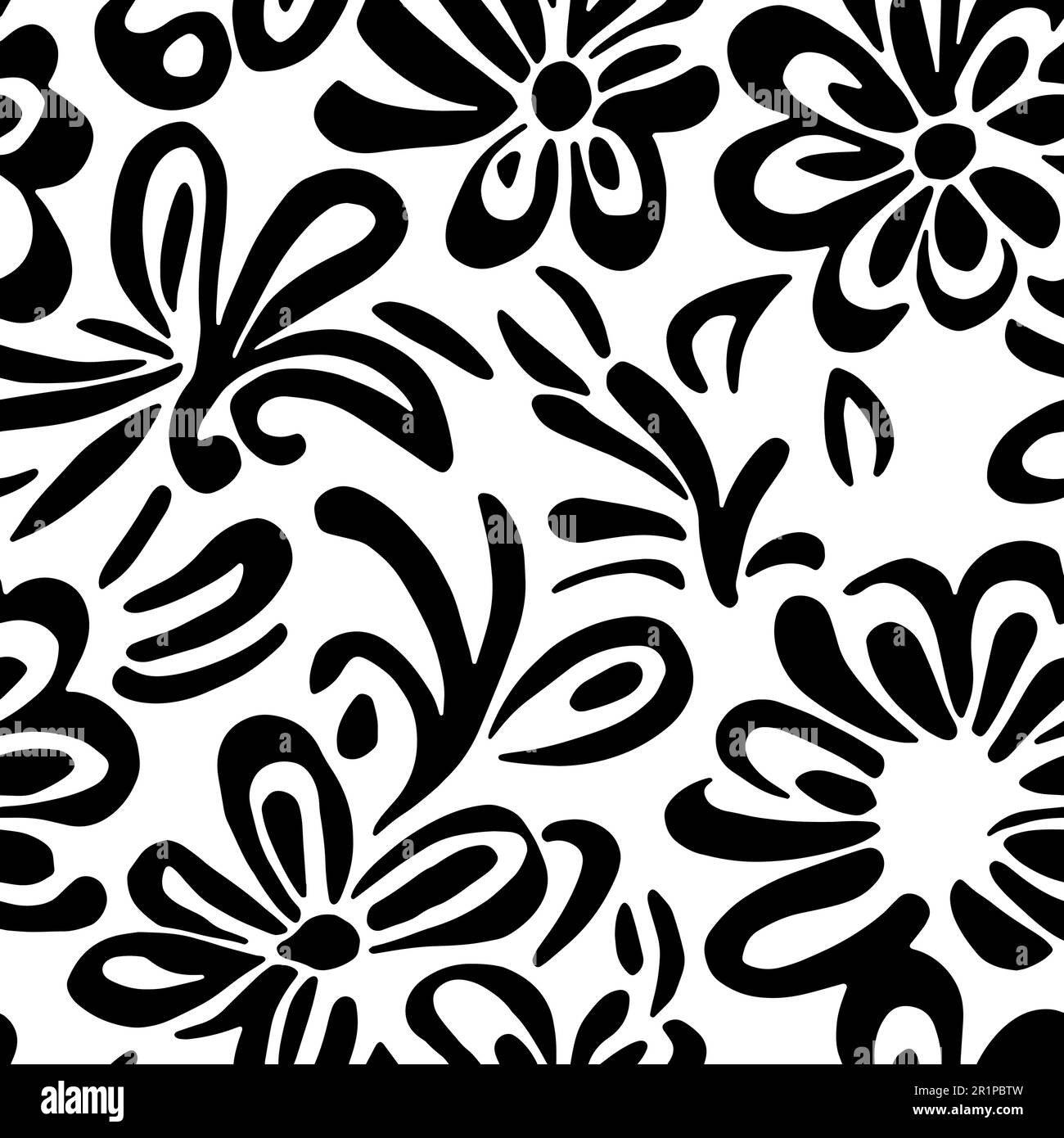 Vector Flowers, Black and White Floral Seamless Pattern Stock Vector ...
