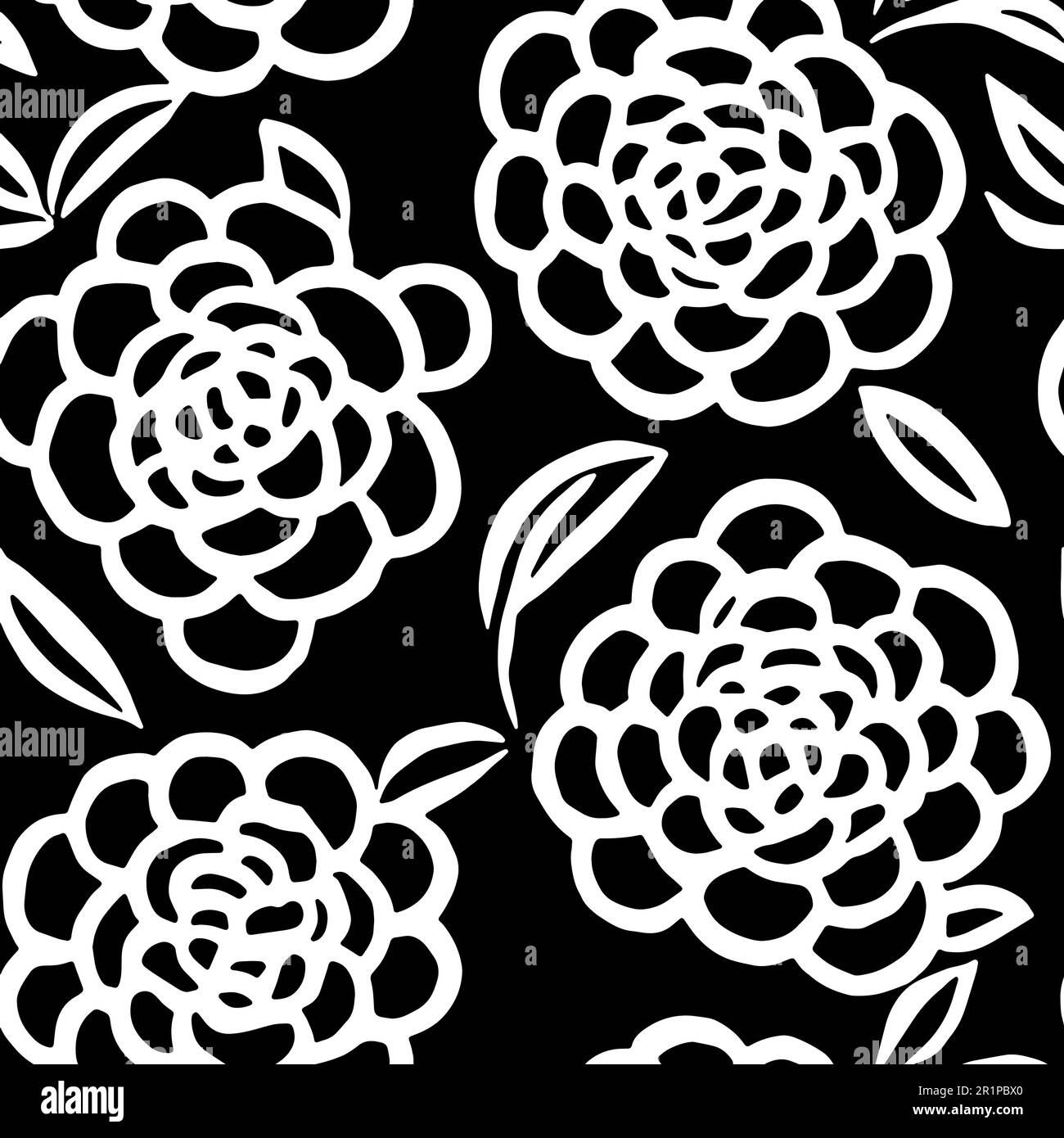 Vector Flowers, Black and White Floral Seamless Pattern Stock Vector ...