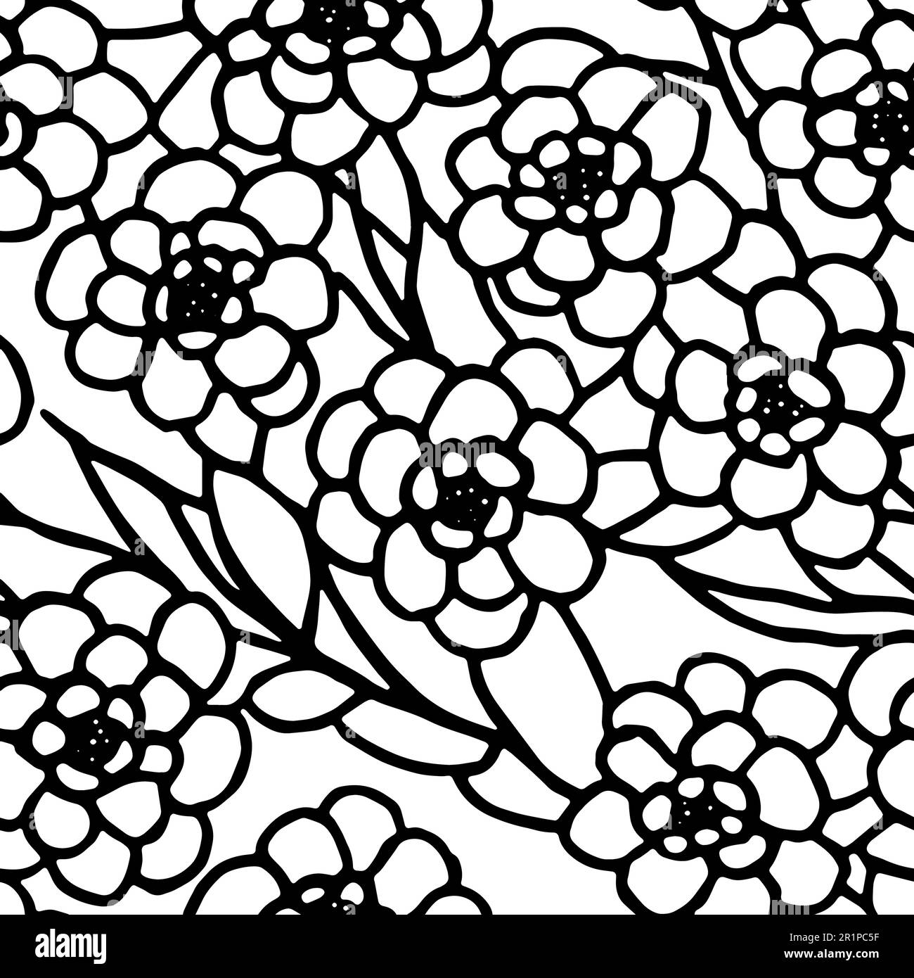 Vector Flowers, Black and White Floral Seamless Pattern Stock Vector ...