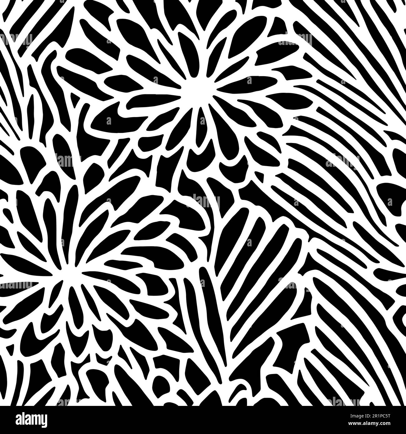 Vector Flowers, Black and White Floral Seamless Pattern Stock Vector ...
