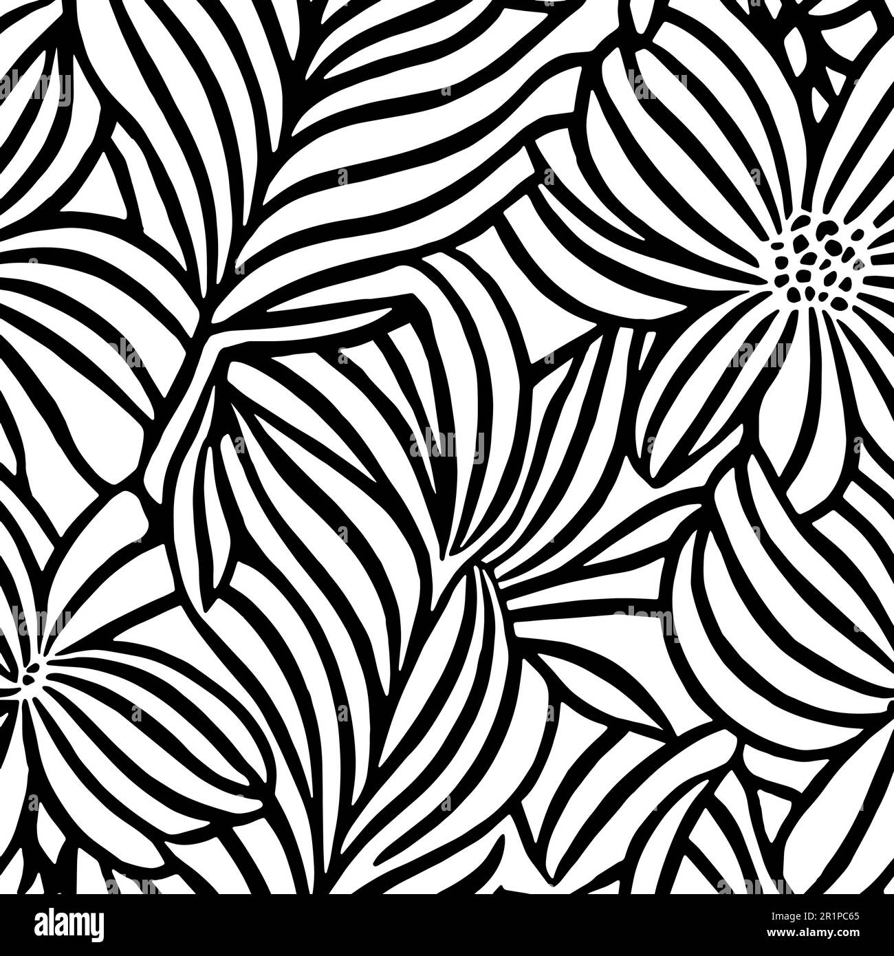 Vector Flowers, Black and White Floral Seamless Pattern Stock Vector ...