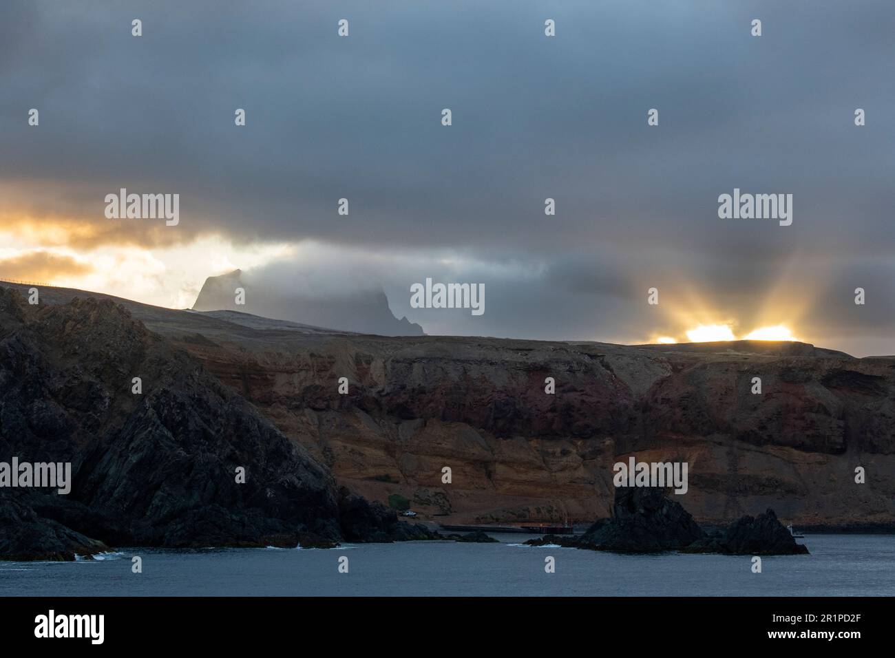 Chile, Juan Fernandez Islands, Robinson Crusoe Island. Sunrise over Bahia Padre Stock Photo Alamy