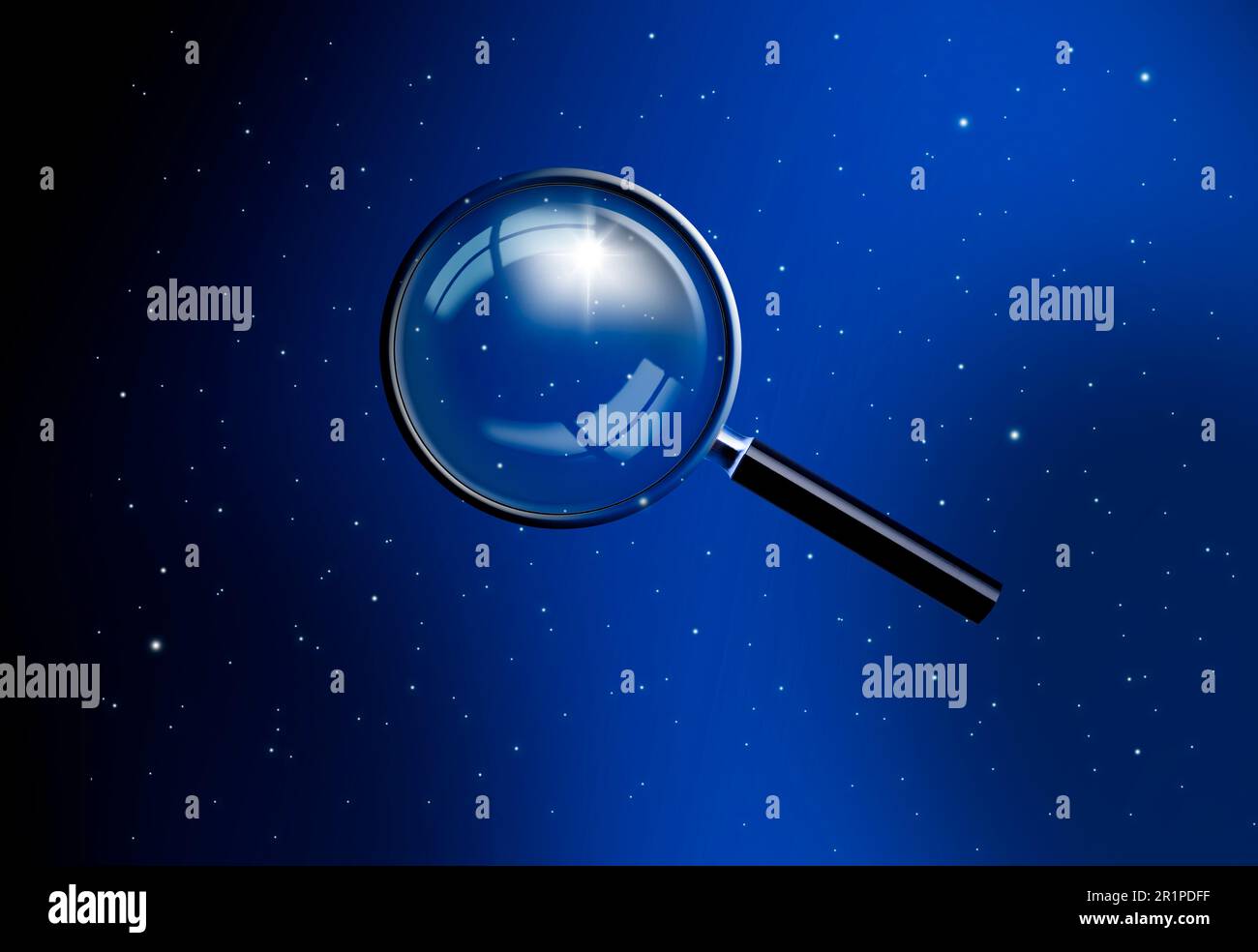 Magnifying glass in front of a night sky with stars Stock Photo Alamy