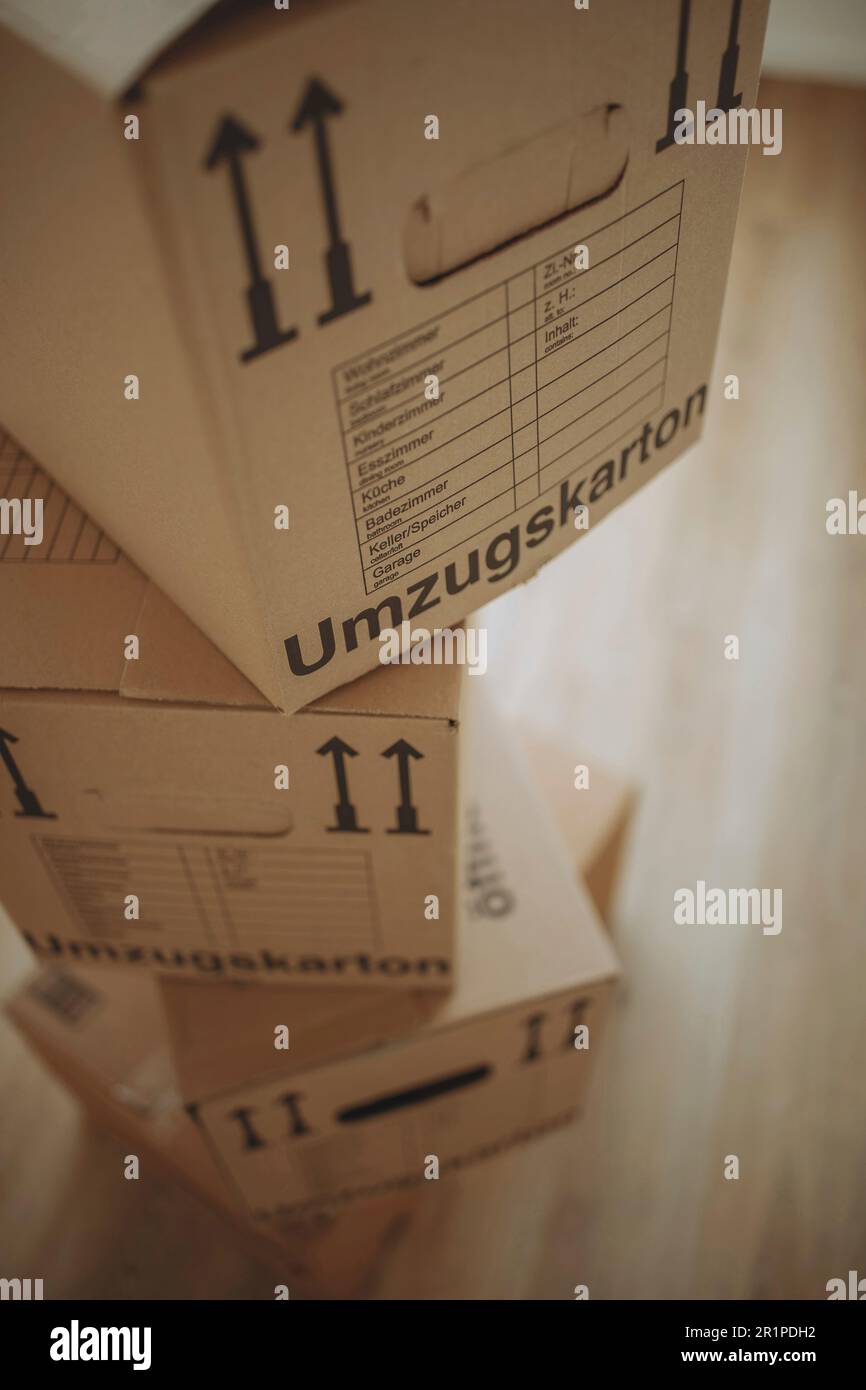 Moving boxes in the new apartment Stock Photo - Alamy