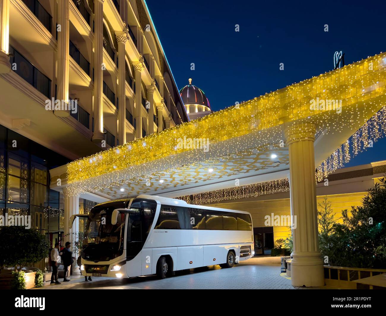 Entrance, Christmas atmosphere in a hotel complex on Lara Beach, Lara, Antalya, Turkey Stock Photo