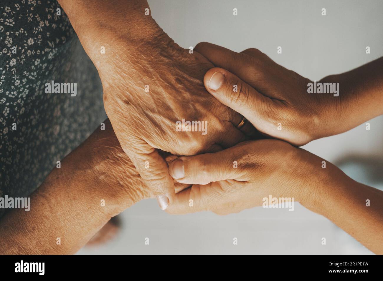 senior, woman, hands, hold, detail, concept, care, help, support Stock Photo