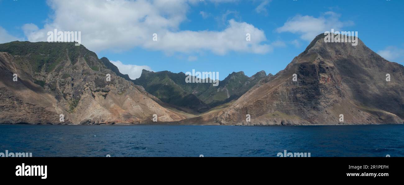 Chile, Juan Fernandez Archipelago, Robinson Crusoe Island. Pacific Ocean view of the rugged