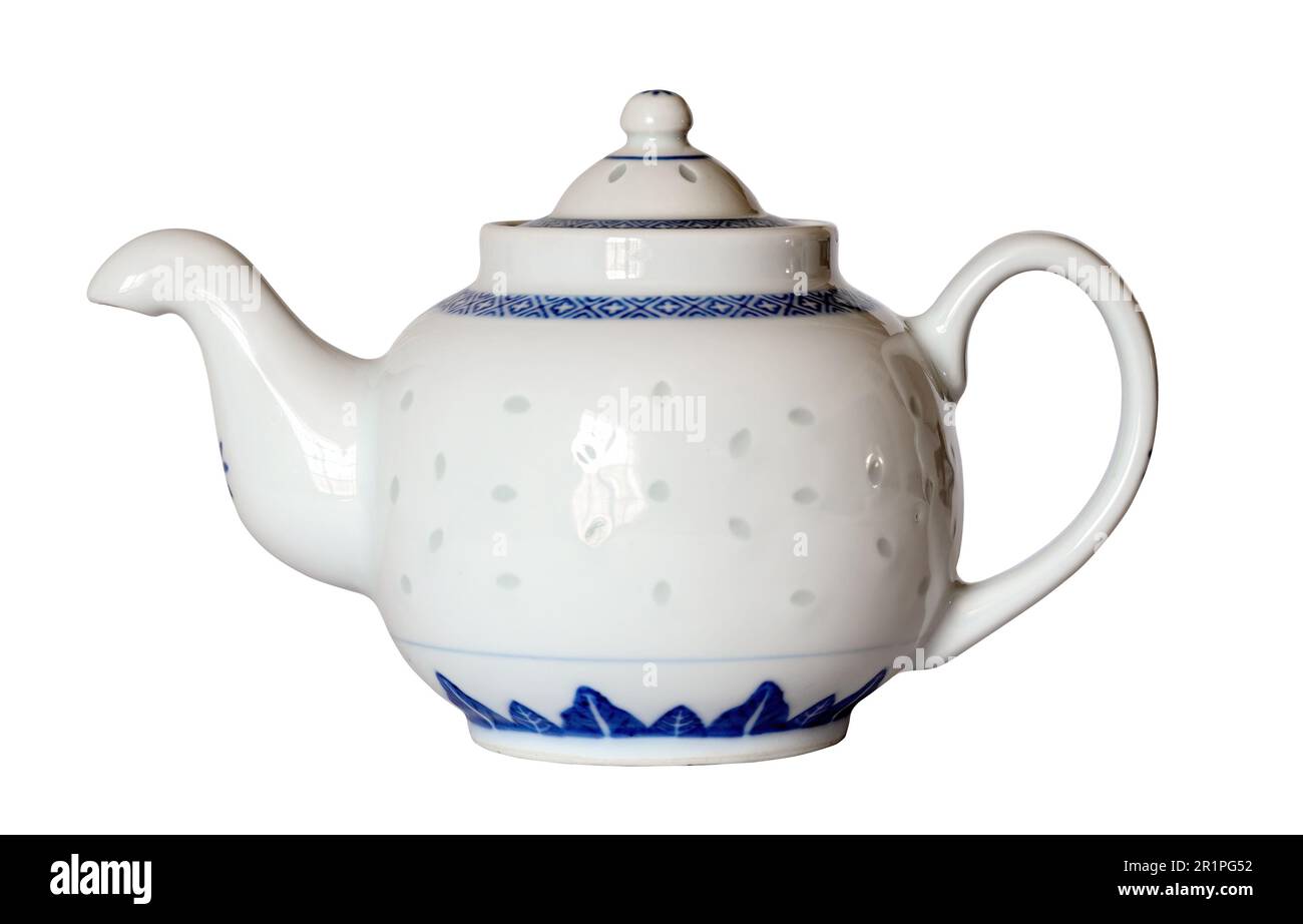 White antique porcelain teapot isolated on white background Stock Photo
