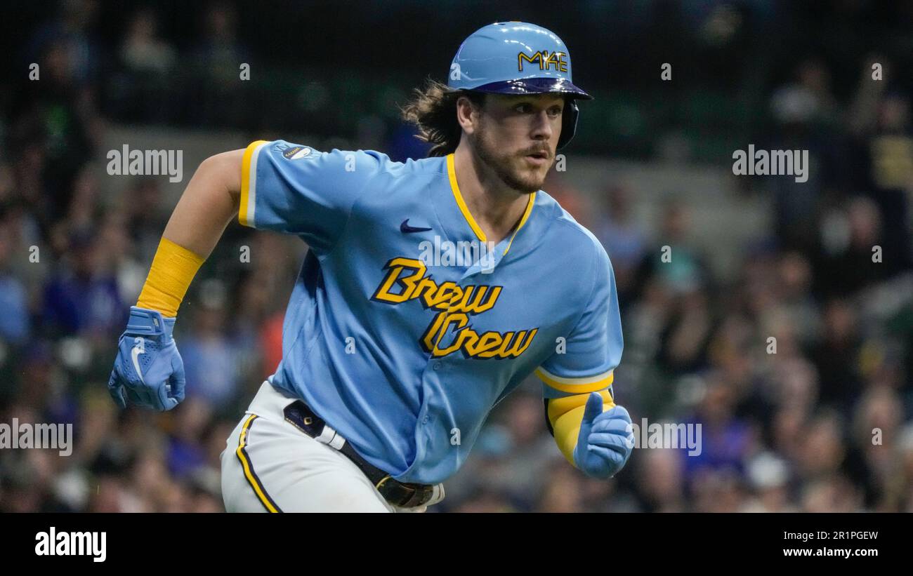 Milwaukee Brewers' Abraham Toro (13) celebrates his two-run home run  against the Toronto Blue Jays during the second inning of a baseball game  Wednesday, May 31, 2023, in Toronto. (Frank Gunn/The Canadian